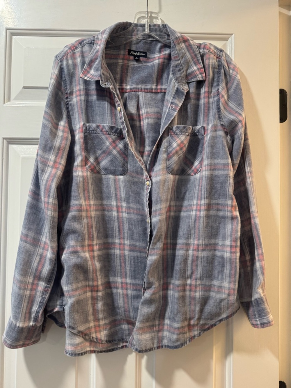 Flag and Anthem Women’s Blue-Pink Plaid Button-Down Shirt